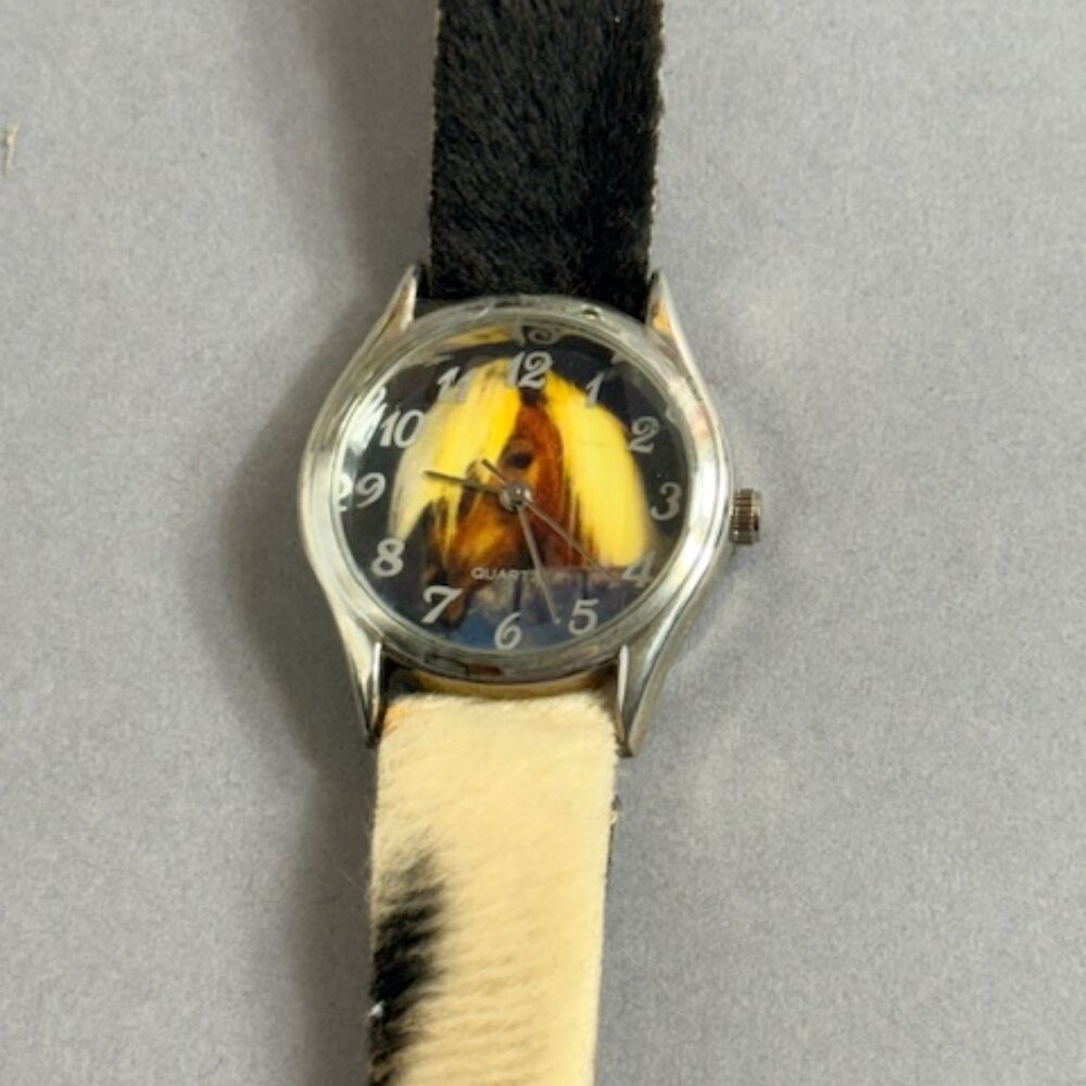 Vintage Horse Watch Wristwatch Gift Furry Fur Band Japan Farm Foal Pony Ponies